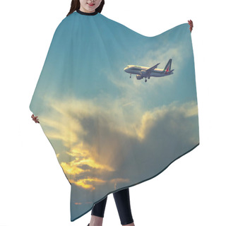 Personality  Lampedusa, Italy: August 2020 - Airplane Flying In The Drammatic Sky Sunset Sunrise Hair Cutting Cape