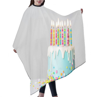 Personality  Birthday Cake With White Drip Icing, Sprinkles And Colorful Birthday Candles Hair Cutting Cape
