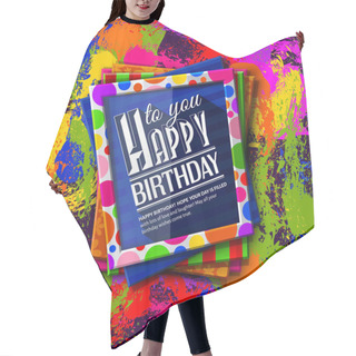 Personality  Birthday Card. Frames With Colorful Textures And Wishing Text. Vector. Hair Cutting Cape