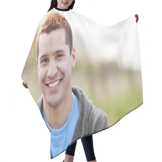 Personality  Mixed Race Man Smiling Hair Cutting Cape