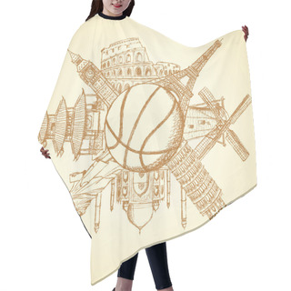 Personality  Famous Architecture Buildings Around Basketball Ball Hair Cutting Cape