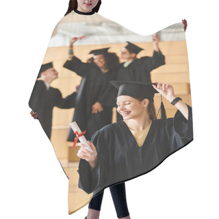 Personality  A Diverse Group Of Students In Graduation Gowns And Mortarboards Celebrating Their Academic Achievement. Hair Cutting Cape