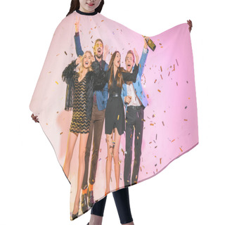 Personality  Friends On Party With Confetti Hair Cutting Cape