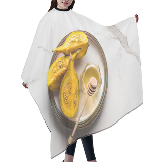 Personality  Top View Of Plate With Pumpkin And Honey On Marble Surface Hair Cutting Cape