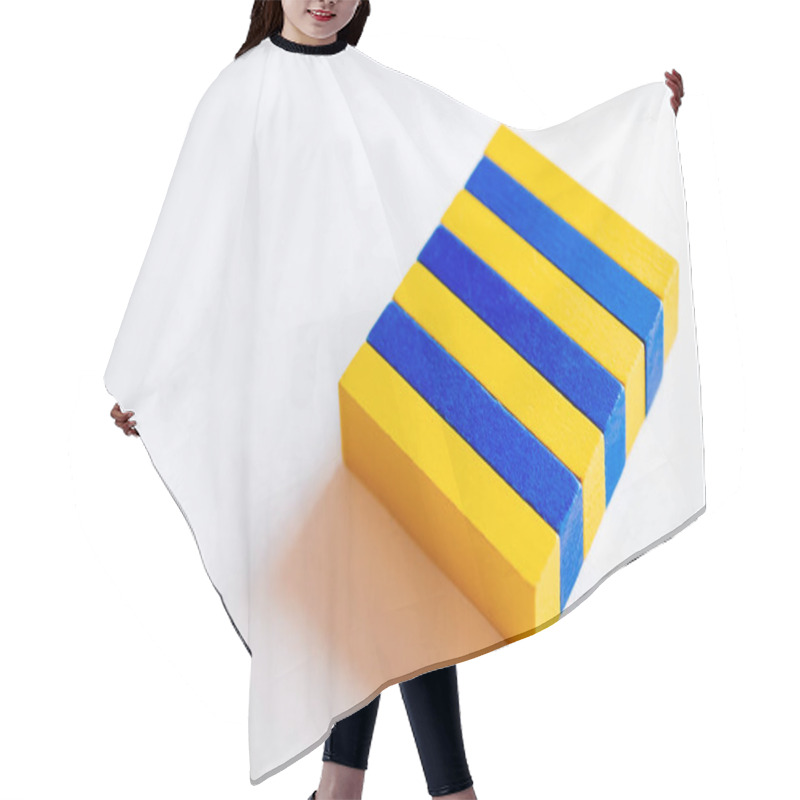 Personality  Top View Of Blue And Yellow Rectangular Blocks On White Background, Ukrainian Concept Hair Cutting Cape