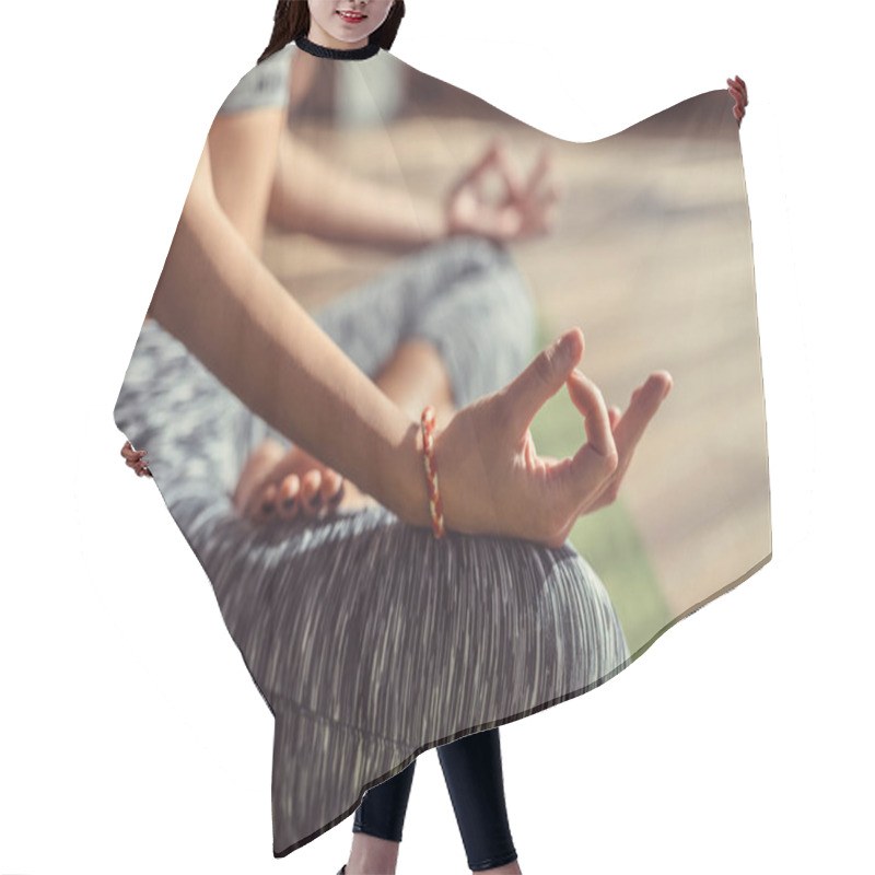 Personality  Young Girl Practicing Mudra Close-up Hair Cutting Cape