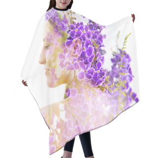 Personality  Double Exposure Of An Exotic Natural Beauty With Back Facing The Hair Cutting Cape