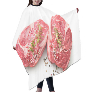 Personality  Fresh Raw Rib Eye Steaks Isolated On White Background Hair Cutting Cape