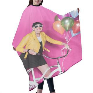 Personality  Senior Woman With Bicycle Hair Cutting Cape