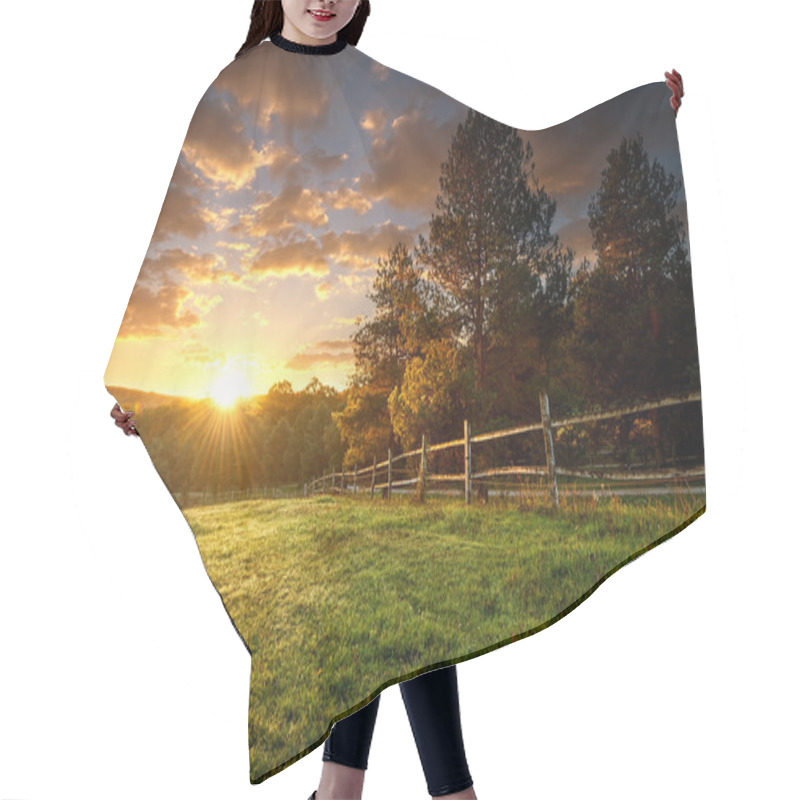 Personality  Fenced Ranch At Sunrise Hair Cutting Cape