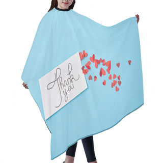 Personality  White Card With Thank You Lettering And Red Paper Hearts On Blue Background Hair Cutting Cape