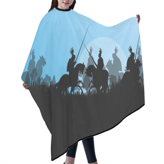 Personality  Medieval Knight Horseman Silhouettes Riding In Battle Field Warf Hair Cutting Cape