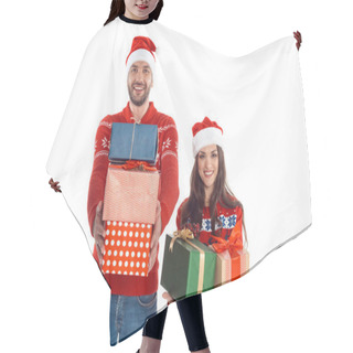 Personality  Couple With Christmas Gifts Hair Cutting Cape