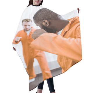 Personality  Multiethnic Prisoners Fighting In Prison Cell Hair Cutting Cape