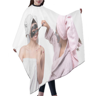 Personality  Sisters Help Each Other To Remove Face Masks From The Face To Heal The Skin. Have A Great Time Together And Have Fun. Hair Cutting Cape