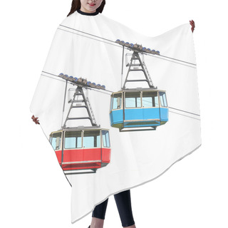 Personality  Red And Blue Cable Car Isolated On White. Hair Cutting Cape