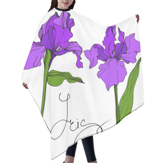 Personality  Vector Purple Iris Floral Botanical Flower. Wild Spring Leaf Wildflower Isolated. Engraved Ink Art. Isolated Iris Illustration Element. Hair Cutting Cape