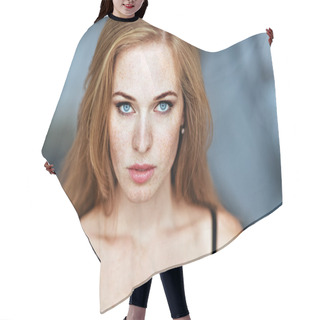 Personality  Portrait Of A Girl With Freckles And Blue Eyes Hair Cutting Cape