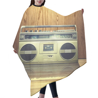 Personality  Vintage Stereo Player In Wooden Background. Hair Cutting Cape