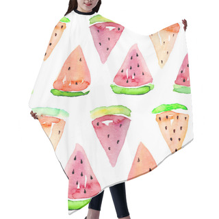 Personality  Watercolor Seamless Watermelon Pattern. Vector Hair Cutting Cape