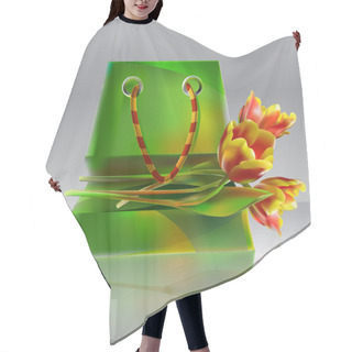 Personality  Vector Illustration Of Shopping Bag With Tulips. Hair Cutting Cape