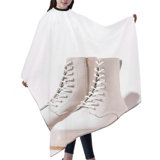 Personality  Leather Warm Boots On White Background Hair Cutting Cape