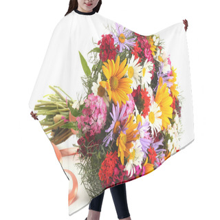Personality  Beautiful Bouquet Of Bright Wildflowers, Isolated On White Hair Cutting Cape