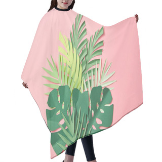 Personality  Top View Of Green Palm Leaves On Pink Background With Copy Space Hair Cutting Cape