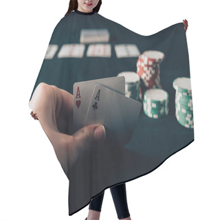 Personality  Woman Holding Playing Cards By Casino Table Hair Cutting Cape
