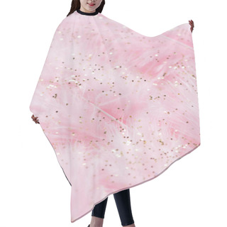 Personality  Pink Fluffy Feathers With Gold Glitter Hair Cutting Cape