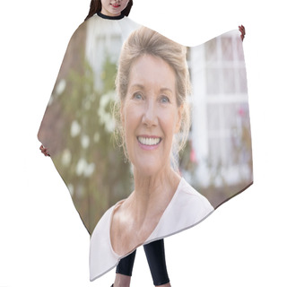 Personality  Smiling Senior Woman Hair Cutting Cape
