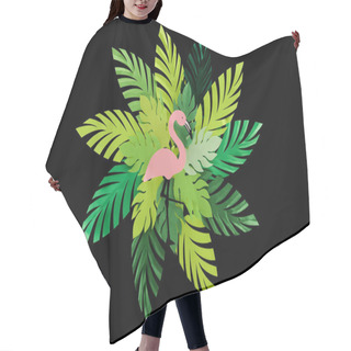 Personality  Top View Of Paper Cut Green Leaves And Pink Flamingo Isolated On Black, Background Pattern Hair Cutting Cape