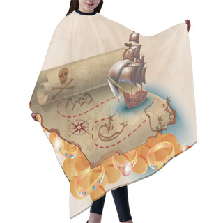 Personality  Illustration Of Pirate Ship And Pirate Treasure Map Hair Cutting Cape