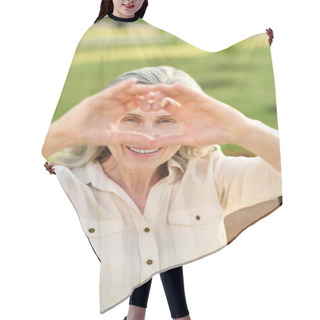 Personality  Woman Showing Heart With Fingers Outdoors Hair Cutting Cape