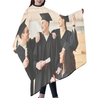 Personality  A Diverse Group Of Students, Including Caucasian, Asian, And African American Individuals, Pose Joyfully In Graduation Gowns. Hair Cutting Cape