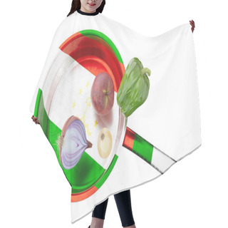 Personality  A Mix Of Healthy Vegetables Displayed On A Frying Pan With The Vibrant Colors Of The Tajikistan Flag, Symbolizing Gastronomy And Culture. Hair Cutting Cape