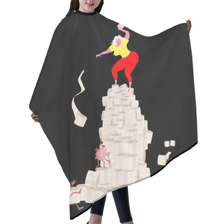 Personality  Victory Is Ours! A Girl Standing On A Tower Of Toilet Paper Rolls Is Fighting A Coronavirus Climbing Up. Cartoon Character Humorous Concept. Vector Illustration In A Flat Style. Hair Cutting Cape