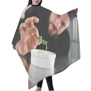 Personality  Handsome Chef Adding Parsley To Dish At Restaurant Kitchen Hair Cutting Cape