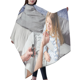 Personality  Little Girl Takes Medicine Hair Cutting Cape