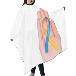 Personality  Female Hand With Down Syndrome Day Ribbon Isolated On White Hair Cutting Cape