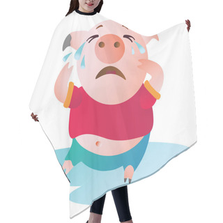 Personality  Cartoon Pig Sits In A Pool Of Tears And Cries. Hair Cutting Cape