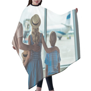 Personality  Family Looking Out Window In Airport Hair Cutting Cape