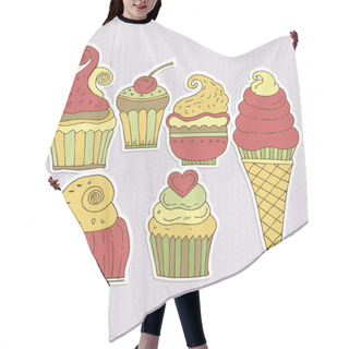 Personality  Delicious Cupcakes And Ice-cream Vector Illustration Hair Cutting Cape