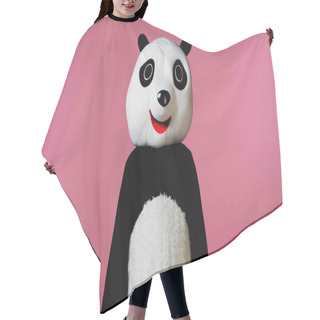 Personality  Person In Black And White Panda Bear Costume Isolated On Pink  Hair Cutting Cape