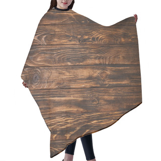 Personality  Top View Textured Brown Wooden Table Hair Cutting Cape