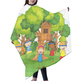 Personality  Children Playing Red Indians In The Garden Hair Cutting Cape