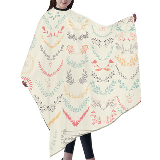 Personality  Big Collection Of Hand Drawn Floral Graphic Design Elements And Lines Border In Retro Style. Hair Cutting Cape