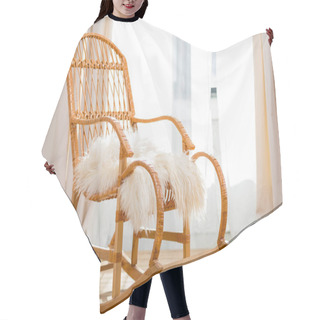 Personality  Rocking Chair With Woolly Rug Hair Cutting Cape