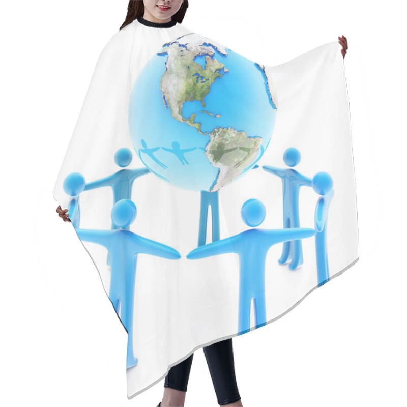 Personality  Peoples around the Earth planet on white hair cutting cape