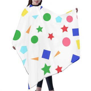 Personality  Vector Illustration Of A Seamless Pattern Of Colorful Simple Shapes - Squares, Triangles, Circles And Stars On A White Background Hair Cutting Cape